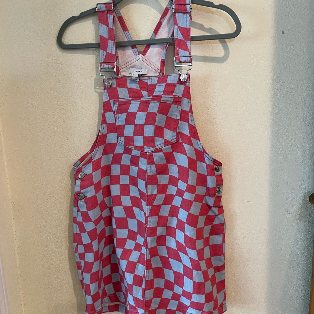 Forever 21 Red and Blue Checkered Overall Dress